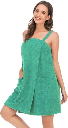 Vista 105 de Veseacky Toalla de baño para mujer con bolsillo, bata de spa ajustable y diadema facial