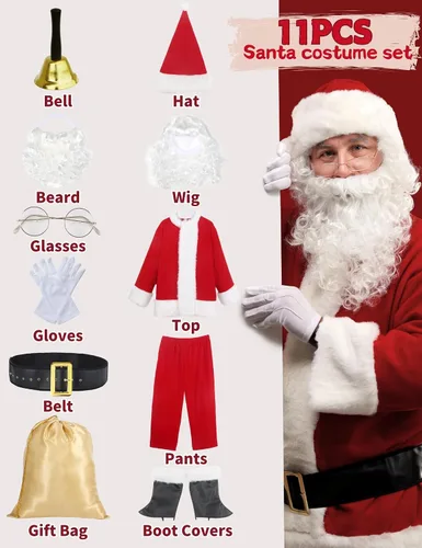 Vista 4 de adomi - traje de Santa. 10 piezas Disfraz de tejido suave, para adultos.