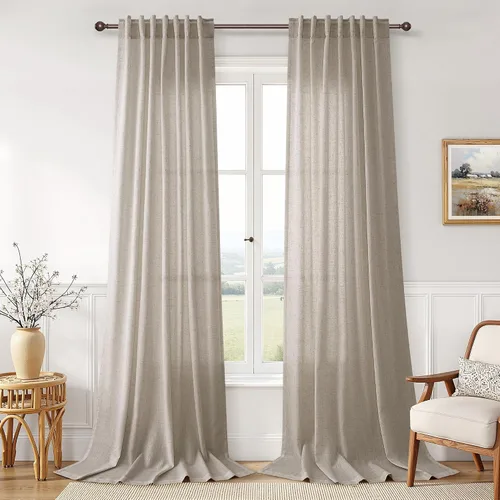 Vista 53 de Joywell - Cortinas de lino de 96 pulgadas de largo para sala de estar Natural