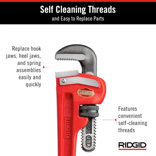 Vista 18 de RIDGID 31010 - Llave de tubería recta modelo 10 resistente, llave de fontanería de 10 pulgadas, color rojo, negro, 9.843 in (10 pulgadas)