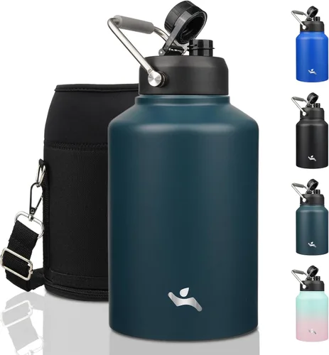 Vista 42 de Konokyo Jarra de medio galón con asa, botella de agua aislada de 64 onzas con bolsa de transporte, botella de metal de acero inoxidable al vacío