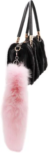 Vista 2 de surell Genuine Fur Pom Fox Tail Keychain - Stylish Chic Bag Purse Charm - Fashion Fluffy Bag Accessory