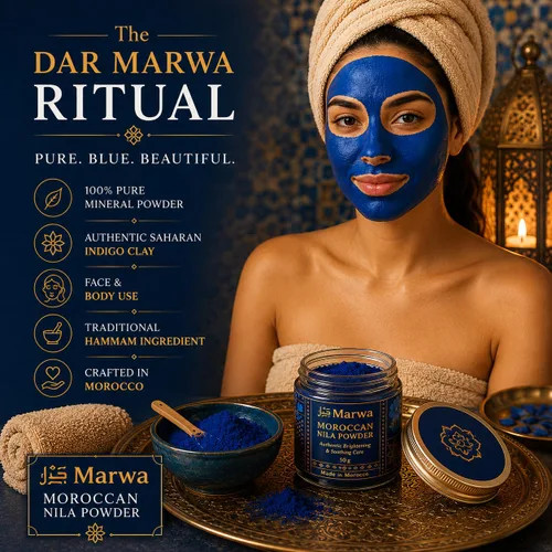 Vista 7 de Máscara marroquí en polvo de nila Polvo de belleza tradicional de hammam azul 1.7 onzas