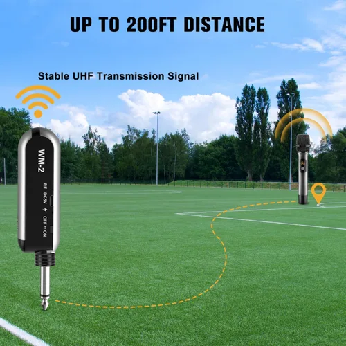 Vista 2 de VeGue Micrófono Inalámbrico, Juego de Micrófono UHF Dinámico de Mano Dual Inalámbrico con Receptor Recargable, para Karaoke, Fiesta, Amplificador