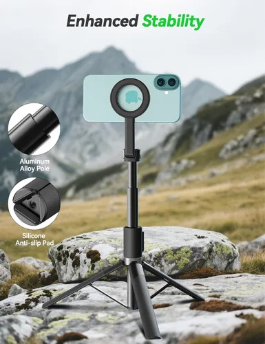 Vista 4 de Takerers Trípode magnético para selfie stick de 66 pulgadas para iPhone Magsafe, 360° de aluminio giratorio fuerte magnético para teléfono celular