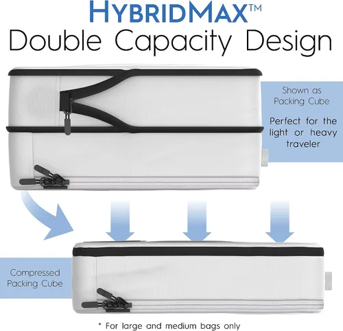 Vista 4 de Juego de 8 cubos de compresión de lujo para viajes con diseño de doble capacidad HybridMax grande y pequeño organizador de maleta bolsas de viaje