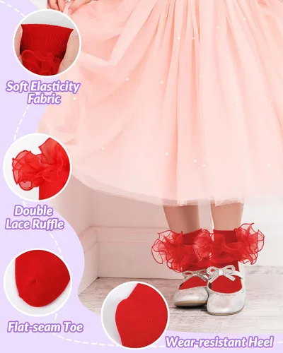 Vista 2 de Witwot Calcetines para niña pequeña con volantes grandes de encaje con volantes