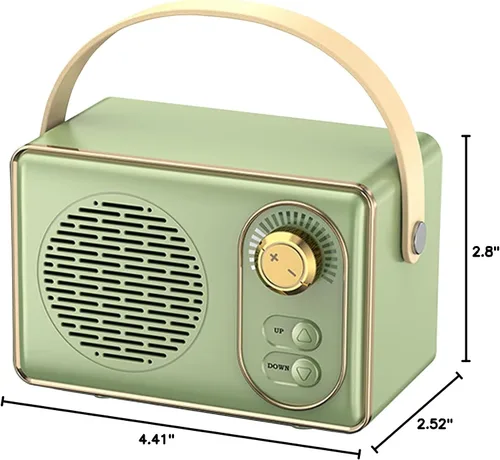 Vista 8 de Altavoz Bluetooth retro, JS-6414, Altavoz Bluetooth inalámbrico portátil vintage 5.0 con tarjeta TF U disco AUX, verde