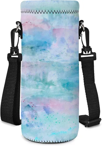 Vista 11 de RICHEN Bolsa de neopreno para botella de agua con correa ajustable para el hombro, cubierta aislada para botellas de acero inoxidable/vidrio/plástico