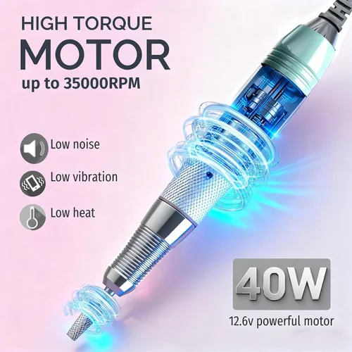 Vista 2 de Taladro eléctrico de uñas, portátil, recargable, 35000 rpm, lima de uñas eléctrica, herramientas eléctricas de uñas acrílicas, pulido, eliminación