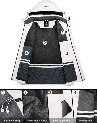 Vista 5 de GEMYSE Chaqueta impermeable de esquí de montaña para hombre, chaqueta de lluvia resistente al viento