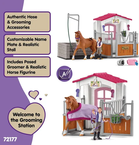 Vista 2 de Schleich Horse Club - Juego de Juguetes de Establo de Lavado de Caballos de 28 Piezas con Figura de Acción de Yegua y Jinete y Accesorios para Niñas
