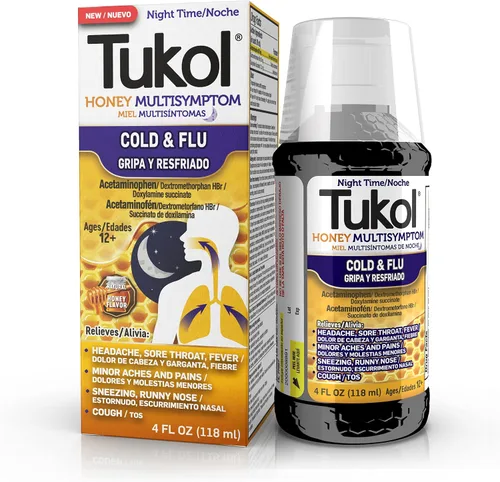 Vista 2 de TUKOL Adult Honey Multi-Symptom - Medicina líquida para la tos nocturna para el resfriado y la gripe, 4 onzas, paquete de 2