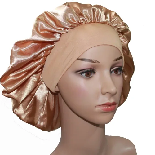 Vista 9 de VEYRNEIC Gorro de satén para el cabello para dormir, gorras de seda para quimioterapia con banda elástica ancha, gorro de dormir para mujeres