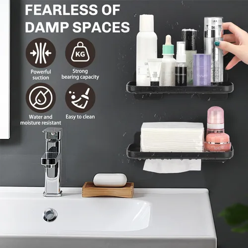 Vista 4 de FAYYGYH Paquete de 2 estantes flotantes adhesivos sin taladro, pequeños estantes flotantes para almacenamiento en la pared, organizador montado