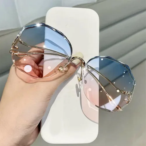 Vista 5 de Pharoz Gafas de sol de polígono de gran tamaño con corte de diamante degradado sin montura