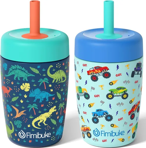 Vista 15 de Fimibuke Vasos para niños y niños pequeños, a prueba de derrames, 12 onzas, con aislamiento Capybara, vaso de paja para niños pequeños, botella