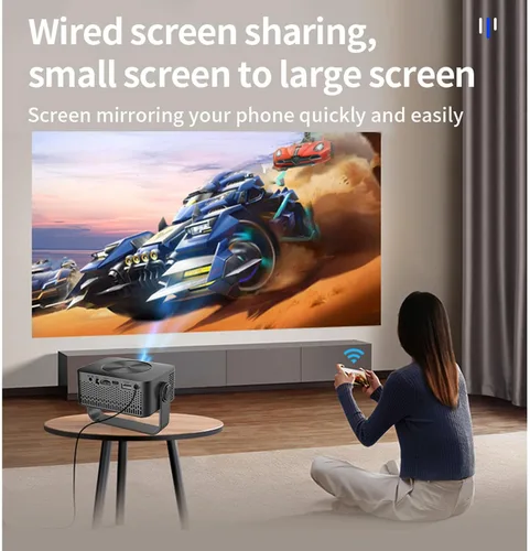Vista 9 de Zopsc Mini proyector con soporte, proyector portátil de 1080P con ajuste de 360 grados, corrección trapezoidal automática de 150ANSI, proyector