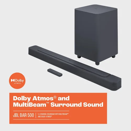 Vista 6 de JBL Bar 500: Barra de sonido de 5.1 canales con MultiBeam™ y Dolby Atmos®, negro