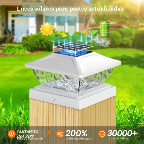 Vista 8 de Luces solares para postes al aire libre, 2 modos, luces solares brillantes para postes al aire libre, impermeables, para postes de valla, luces