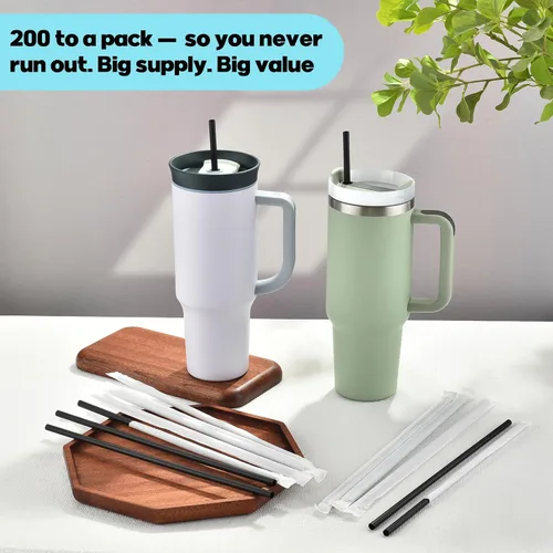Vista 5 de 200 popotes desechables negros para vasos de 40 onzas, pajitas extralargas desechables para vaso Stanley Cup de 30 onzas y 40 onzas, popote envuelto