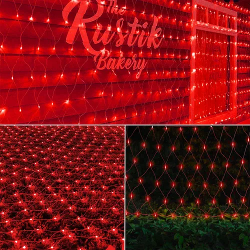 Vista 2 de LJLNION Luces de red de San Valentín, 360 luces LED de 12 pies x 5 pies, cadena de luces de malla conectables, 8 modos de iluminación, adaptador