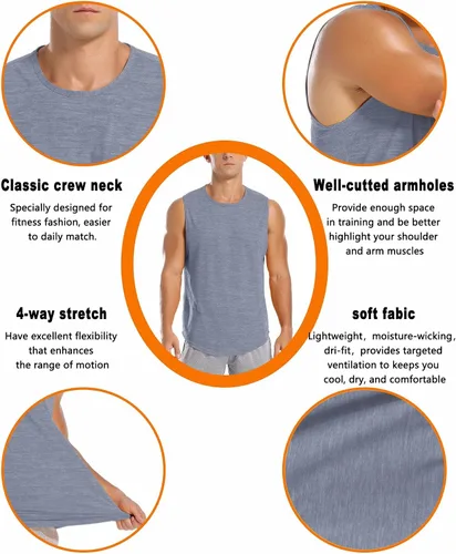 Vista 5 de Amussiar Paquete de 3 camisetas sin mangas de entrenamiento para hombre, camisetas de malla para gimnasio, ajuste seco, culturismo, fitness