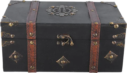 Vista 6 de jerss Caja de almacenamiento de madera retro para libros de joyería, caja de caja antigua para organizador de bolsas de almacenamiento, organizadores