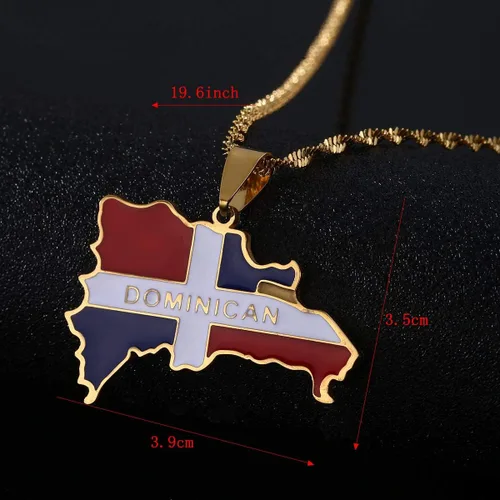 Vista 3 de Collar con colgante de mapa de República Dominicana de acero inoxidable con corazón de acero inoxidable, Acero inoxidable