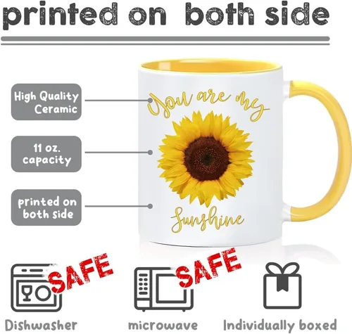 Vista 2 de Taza de café con diseño de girasol, con texto en inglés "You Are My Sunshine Sunflowers", regalo para novia, mamá, papá, pareja, hija, amigo
