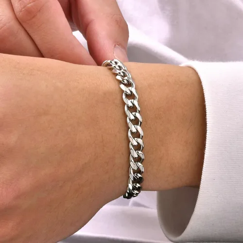 Vista 3 de Pulsera de eslabones trenzados de cuerda y cadena para hombre: hecha a mano para hombre, de acero inoxidable, metal, no se deslustra, impermeable