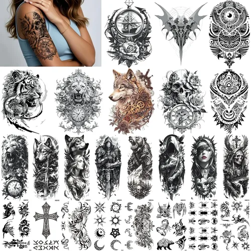 Vista 13 de Aresvns Tatuajes temporales del Día de la Independencia, tatuaje de manga de bandera de Estados Unidos del 4 de julio, suministros de fiesta rojo