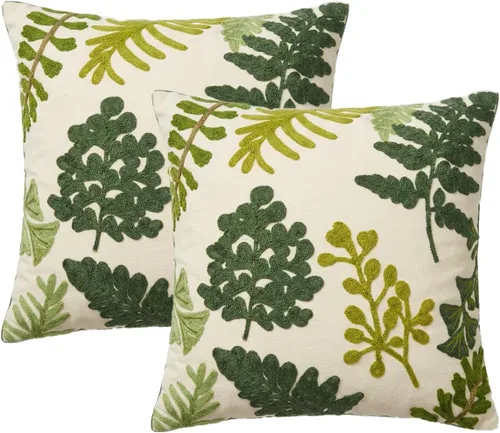 Vista 21 de YIcabinet Paquete de 2 Fundas de Almohadas Decorativas, Fundas de Almohadas Bordadas con Diseño de Hojas y Copos de Nieve, Fundas de Almohadas