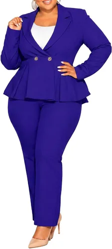 Vista 14 de CXXQ Pantalones tipo blazer peplum de 2 piezas para mujer, talla grande Blanco
