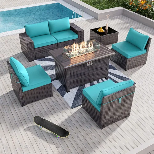 Vista 64 de Kullavik - Juego de muebles para exterior de 6 piezas con sofá modular de ratán de polietileno, color negro