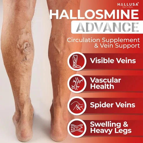 Vista 4 de Hallusa Natural Hallosmine Advance 1000mg Suplemento de diosmina para la circulación y apoyo venoso, salud vascular, venas visibles, arañas, flujo