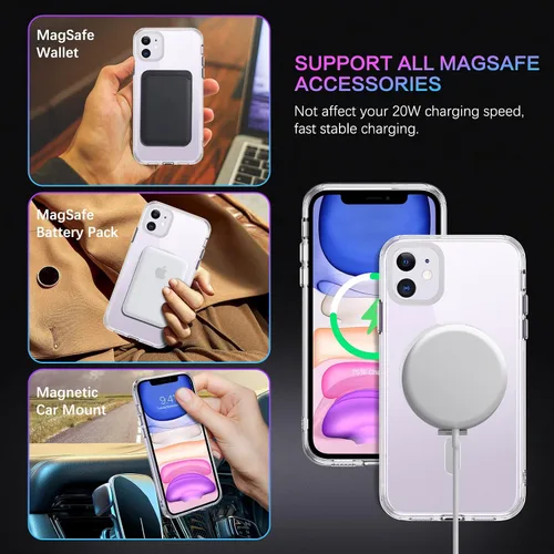 Vista 3 de DUEDUE Funda magnética para iPhone 11 con soporte invisible [compatible con Magsafe], funda protectora transparente de cuerpo completo, delgada