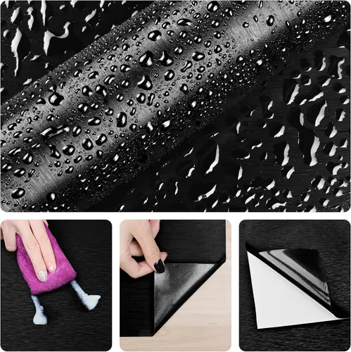 Vista 8 de Papel Tapiz de Acero Inoxidable Negro Despegar y Pegar Protector Antisalpicaduras Envoltorio para Refrigerador Papel de Contacto Negro Metálico