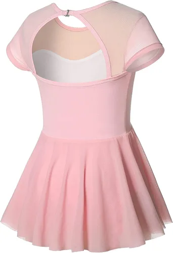 Vista 10 de Phineein Leotardos de ballet de manga corta para niñas, leotardos de baile con espalda hueca con falda Negro
