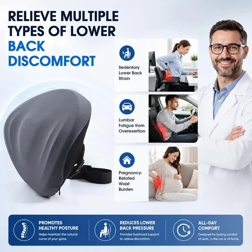 Vista 4 de Almohada de apoyo lumbar para silla de oficina y coche rosa: 18.9 x 9.5 x 4