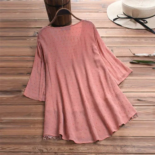 Vista 3 de Aniywn Camiseta de manga 34 con estampado floral y cuello redondo para mujer