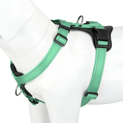 Vista 11 de Plutus Pet Arnés ajustable sin tirones para perro con detalles de cuero, chaleco de nailon reflectante resistente para entrenamiento, senderismo
