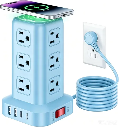 Vista 14 de SMALLRT - Cable de extensión con múltiples tomas, torre de regleta de alimentación con protector de sobretensiones, extensor de salida con 12