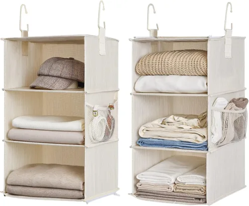 Vista 11 de StorageWorks Organizador colgante de armario de 6 estantes, organizador de almacenamiento separable de dos 3 estantes con bolsillos laterales