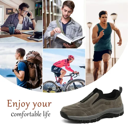 Vista 3 de Zapatos de senderismo para hombre, zapatos de senderismo anchos transpirables antideslizantes, zapatos ortopédicos de senderismo al aire libre