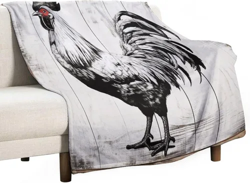Vista 29 de Manta de microfibra suave y acogedora con diseño de gallo rústico en blanco y negro, suave y acogedora manta de microfibra para sofá, cama, oficina
