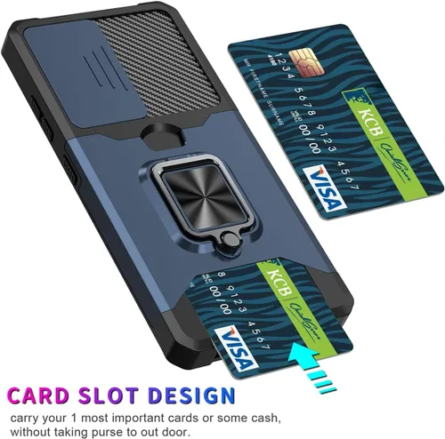 Vista 5 de Funda de teléfono diseñada para iPhone 14 Plus con protector de pantalla, soporte para tarjetas, soporte de soporte, resistente, delgada, a prueba