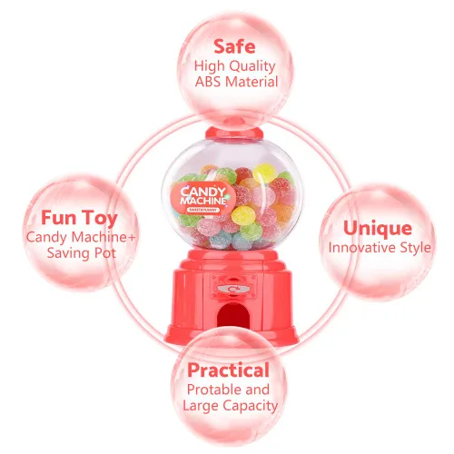 Vista 6 de Fdit Máquina portátil de caramelo para niños Mini dispensador de bolas de goma de plástico Regalo de jardín de infantes para niños (rojo)