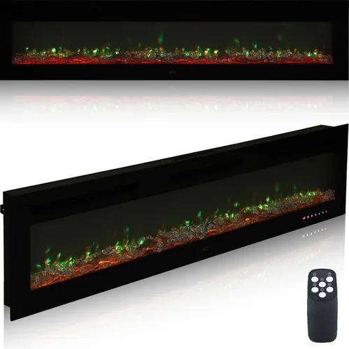 Vista 13 de Chimenea eléctrica montada en la pared y empotrada de 30 pulgadas con control remoto temporizador de 8 horas, 12 llamas, pantalla táctil, calentador
