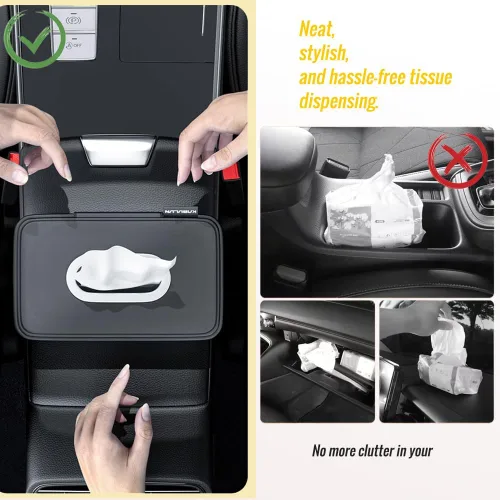 Vista 7 de Soporte para pañuelos de coche, caja de servilletas de tejido de cuero PU, caja de reposabrazos de automóvil, organizador rectangular de servilleta
